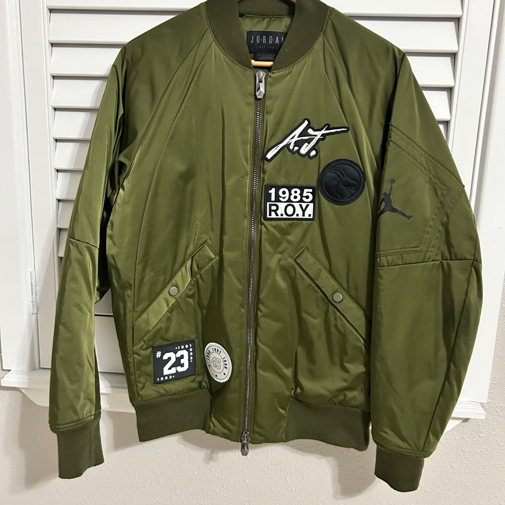 Jordan Green Bomber Jacket with Embroidered Accents